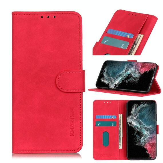 Per Samsung Galaxy S22 Ultra 5G Khazneh Retro Texture PU + TPU Custodia in pelle flip orizzontale con supporto e carte da stampa e portafoglio (rosso)