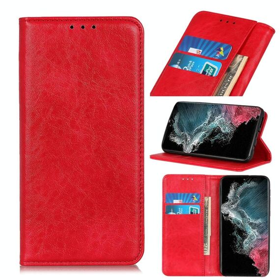 Per Samsung Galaxy S22 Ultra 5G magnetico magnetico crazy texture custodia in pelle a flip orizzontale con supporto e carta slot e portafoglio (rosso)