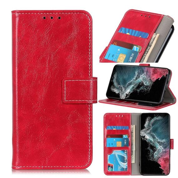 Per Samsung Galaxy S22 Ultra 5G Retro Crazy Horse Texture Custodia in pelle a flip orizzontale con supporto e carte Slot e foto Cornice e portafoglio (rosso)