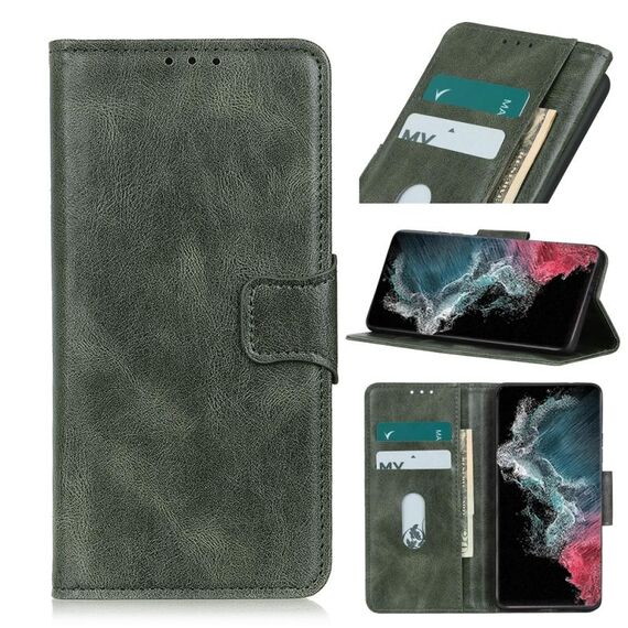 Per Samsung Galaxy S22 Ultra 5G Mirren Crazy Horse Texture Custodia in cuoio orizzontale in pelle con supporto e carte e portafoglio (verde scuro)