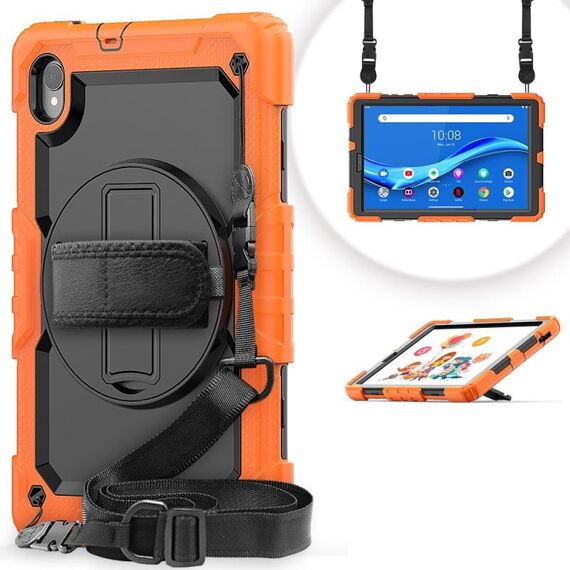 Per Lenovo Tab M10 HD TB-X306X Antifondo antiurto Silicone + Caso protettivo per tablet protettivo con supporto e tracolla e cinturino a mano (arancione)