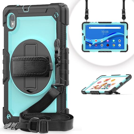 Per Lenovo Tab M10 HD TB-X306X Antifondo antiurto Silicone + PC Custodia protettiva per tablet con supporto e tracolla e cinturino a mano (azzurro)