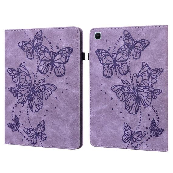 Per Samsung Galaxy Tab S6 Lite P610 / P615 Pattern a farfalla in rilievo in rilievo in pelle orizzontale in pelle flip in pelle (viola)
