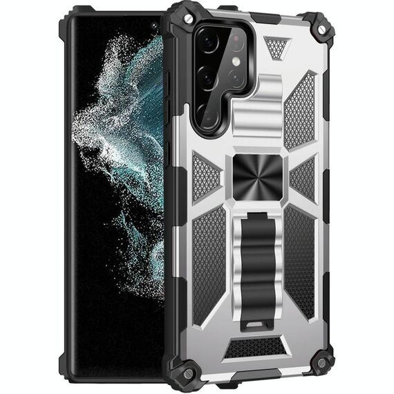 Per Samsung Galaxy S22 Ultra 5G Armatura antiurto TPU + PC Custodia protettiva magnetica con supporto (argento)