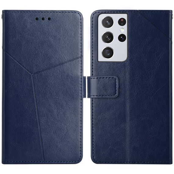 Per Samsung Galaxy S21 Ultra 5G Y Custodia orizzontale in pelle flip orizzontale con supporto e carta Slot & Portafoglio e cornice fotografica (blu)