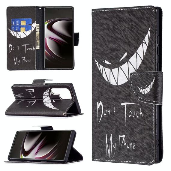 Per Samsung Galaxy S22 Ultra 5G Colorato modello di disegno orizzontale flip custodia in pelle con supporto e carte slot e portafoglio (Smirk)