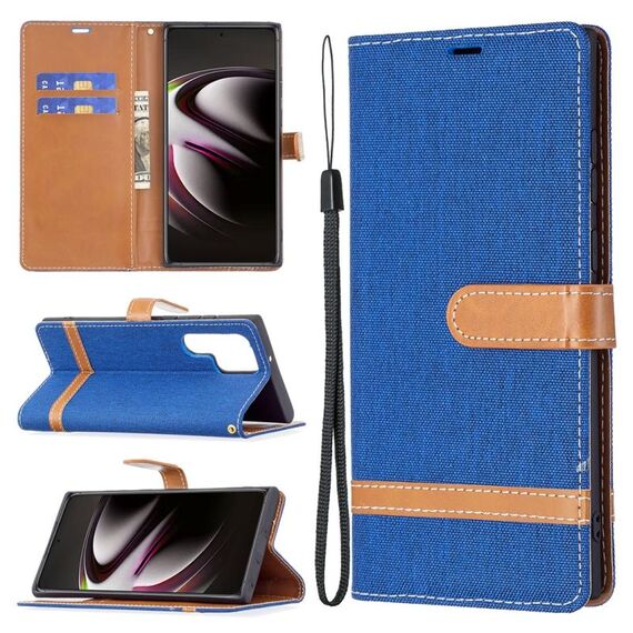 Per Samsung Galaxy S22 Ultra 5G Colour Colour Coloring Denim Texture Custodia in pelle con supporto e carte Slot & Portafoglio e cordino (Royal Blue)