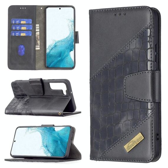 Per Samsung Galaxy S22 + 5G Colore di coccodrillo Colore Coccodrillo Cassa del telefono in pelle con supporto e carta Slot & Portafoglio (nero)