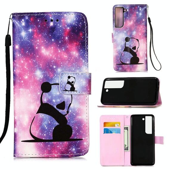 Per Samsung Galaxy S22 + 5G Colorato Disegno Modello Plain Weave Telefono in pelle con supporto e carta Slot & Portafoglio e cordino (Baby Panda)