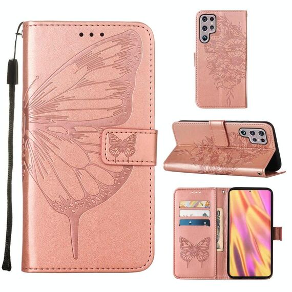 Per Samsung Galaxy S22 Ultra 5G Cassa del telefono in pelle in pelle in rilievo con supporto e carta Slot & Portafoglio e cordino (oro rosa)