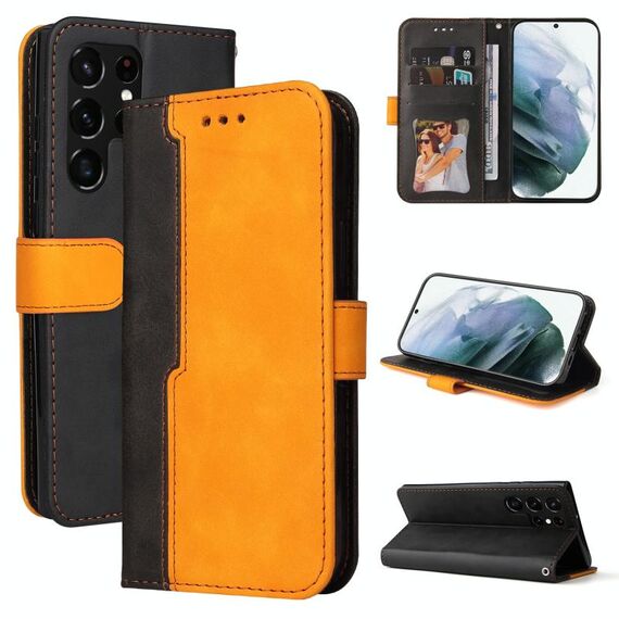 Per Samsung Galaxy S22 Uitra 5G Business Stitching-Color orizzontale Flip PU Custodia in pelle PU (arancione)