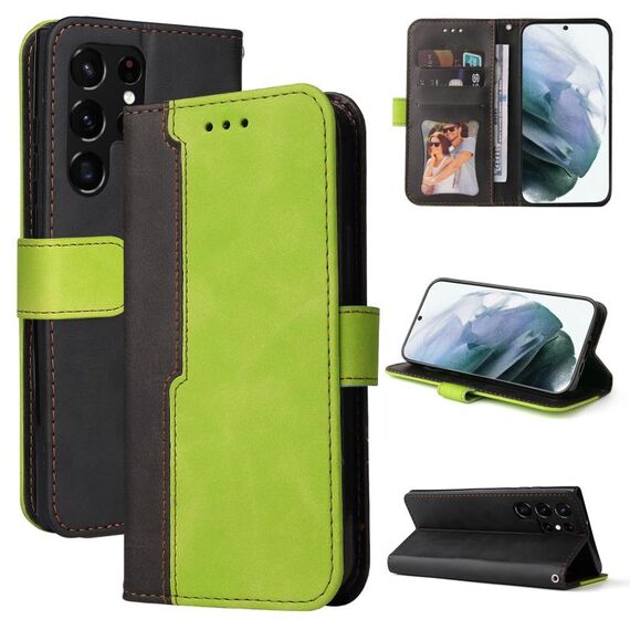 Per Samsung Galaxy S22 Uitra 5G Business Stitching-Color orizzontale Flip PU Custodia in pelle PU (verde)