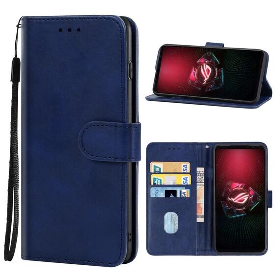 Cassa del telefono in pelle per ASUS ROG Phone 5 Pro (blu)