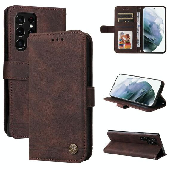 Per Samsung Galaxy S22 Ultra Skin Feel Life Tree Tree Metal Bull Horizontal flip custodia cellulare (marrone)