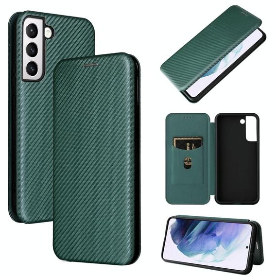 Per Samsung Galaxy S22 + telaio in fibra di carbonio in fibra di carbonio custodia a flip orizzontale in pelle orizzontale (verde)