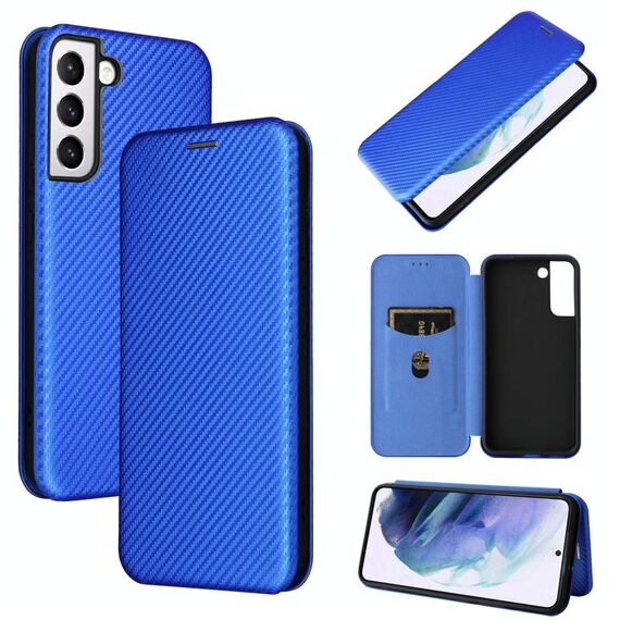 Per Samsung Galaxy S22 + Cassa del telefono a flip orizzontale a flip orizzontale in fibra di carbonio (blu)