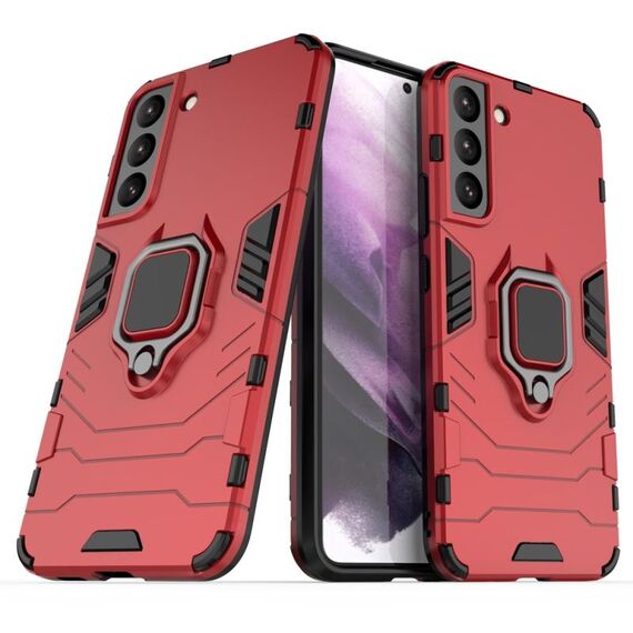 Per Samaung Galaxy S22 Ultra 5G PC + TPU Cassa del telefono protettiva antiurto con supporto ad anello magnetico (rosso)