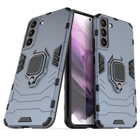 Per Samaung Galaxy S22 Ultra 5G PC + TPU Cassa del telefono protettiva antiurto con supporto ad anello magnetico (blu navy)