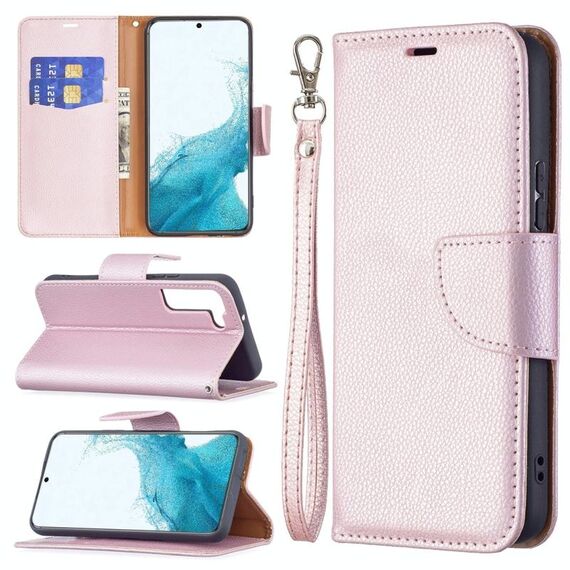 Per Samsung Galaxy S22 + 5G Texture Litchi Texture Pure Color Horizontal flip Case con supporto e carte Slot & Portafoglio e cordino (oro rosa)