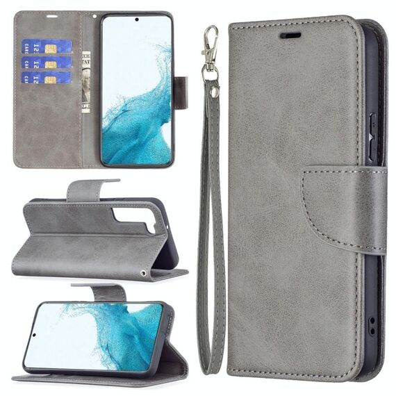 Per Samsung Galaxy S22 5G Retro Lambusskin Texture Color Pure Color Horizontal Custodia in pelle flip con supporto e carte Slot & Portafoglio e cordino (Grigio)