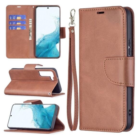 Per Samsung Galaxy S22 5G Retro Lampskin Texture Colore puro Colore orizzontale Cassa del telefono in pelle con supporto e carte Slot & Portafoglio e cordino (Brown)