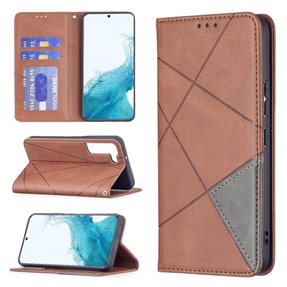 Per Samsung Galaxy S22 5G Prismatic Invisible Magnetic Horizontal flip Phone Custodia in pelle con supporto e carte e cornice fotografica (marrone)