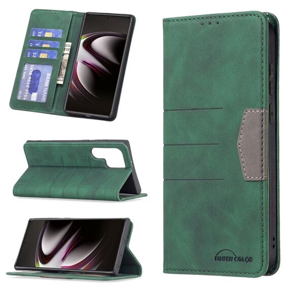 PER SAMSUNG GALAXY S22 Ultra 5G Magnetic Split Phone Custodia in pelle (verde)