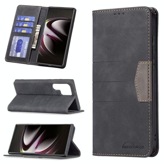 Per Samsung Galaxy S22 Ultra 5G Magnetic Split Phone Custodia per cuoio (nero)
