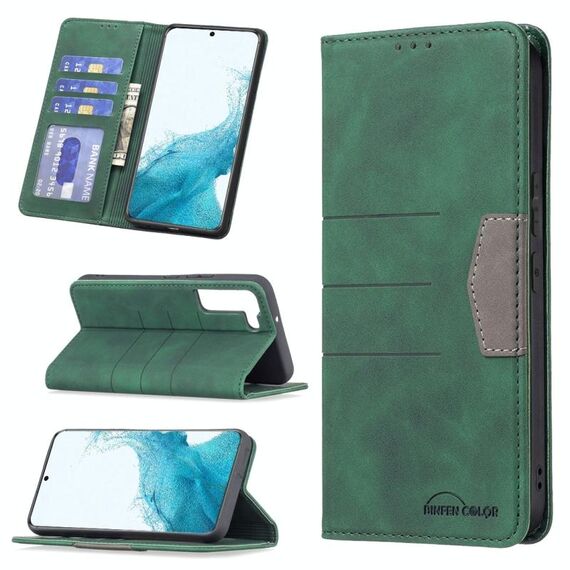 Per Samsung Galaxy S22 5G custodia a giunzione magnetica in pelle (verde)