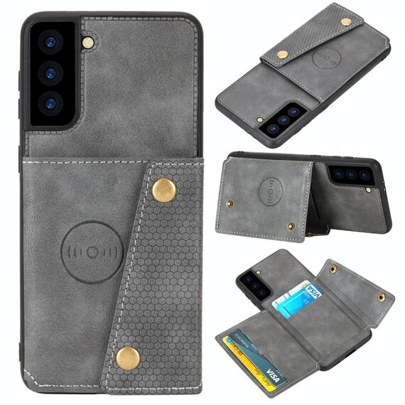 Per Samsung Galaxy S22 + 5G Doppio fibbia PU + TPU Cassa del telefono magnetico (grigio)