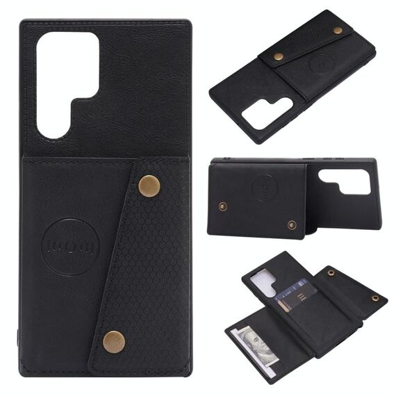 Per Samsung Galaxy S22 Ultra 5G Doppio fibbia PU + TPU Cassa del telefono magnetico (nero)