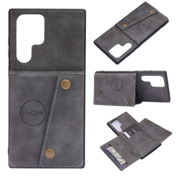 Per Samsung Galaxy S22 Ultra 5G Doppio fibbia PU + TPU Cassa del telefono magnetica (grigio)