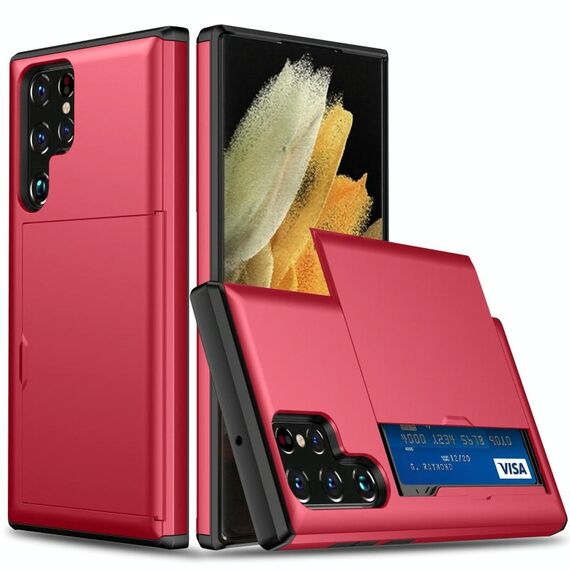 Per Samsung Galaxy S22 Ultra 5G ARMORR ARMORR ARMOR ARMOR ARUSTRIA CON SLOT CARD (rosso)