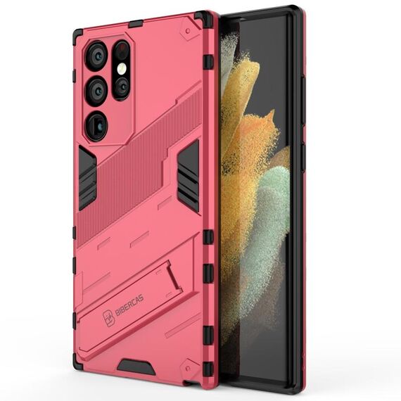 Per Samsung Galaxy S22 Ultra 5G Armor Punk 2 in 1 PC + TPU Cassa del telefono antiurto con supporto invisibile (rosso chiaro)