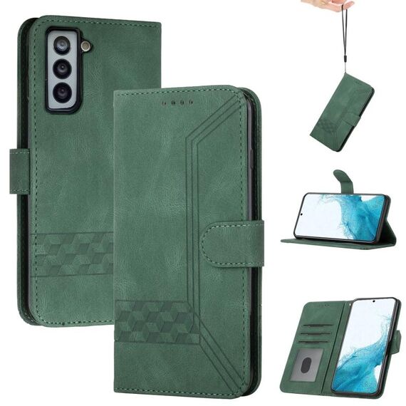 Per Samsung Galaxy S22 + 5G cubic skin sento cassa del telefono in pelle flip (verde scuro)
