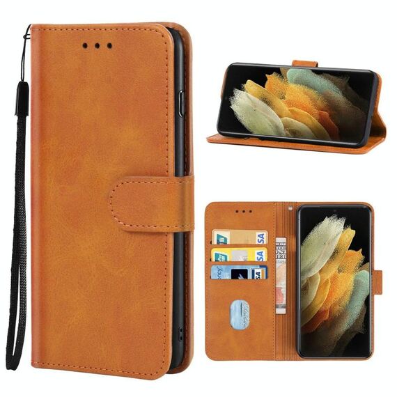 Cassa del telefono in pelle per Samsung Galaxy S21 Ultra 5G (Brown)
