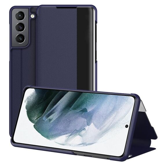 Per Samsung Galaxy S22 + 5G Cassa del telefono in pelle vista finestra (blu)