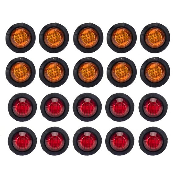 A5014 20 in 1 Red + Amber Light Truck Trailer LED rotondo lampada da marcatura laterale