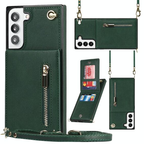 Per Samsung Galaxy S22 + 5G custodia per carta con cerniera quadrata con cerniera con cerniera (verde)