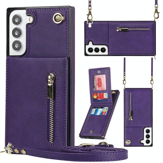 Per Samsung Galaxy S22 + 5G Cassa del telefono della cerniera della cerniera della cerniera del corpo cross-body (viola)