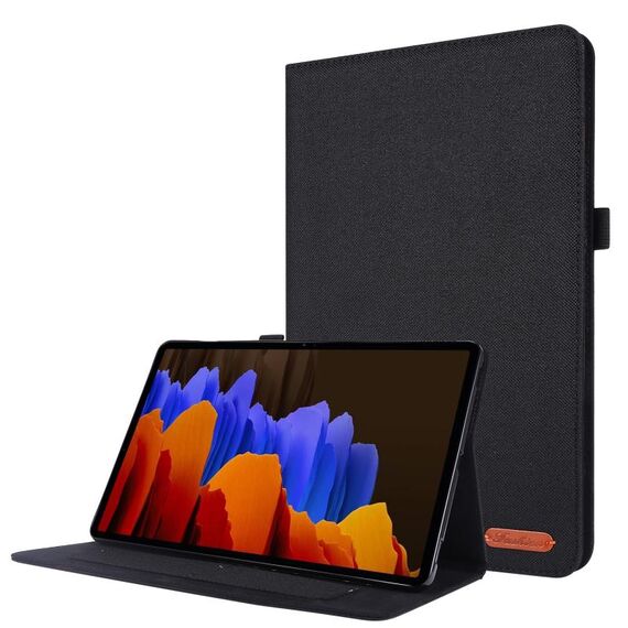 Per Samsung Galaxy Tab S8 Ultra orizzontale Flip Tessuto in tessuto in pelle con tavoletta con slot per schede e supporto (nero)