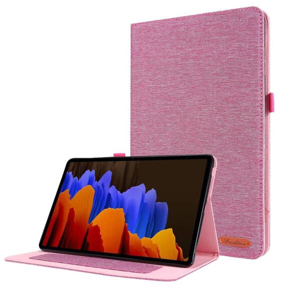 Per Samsung Galaxy Tab S8 Ultra orizzontale flip in tessuto in tessuto in pelle con tavoletta con slot e supporto per carte (rosa rossa)