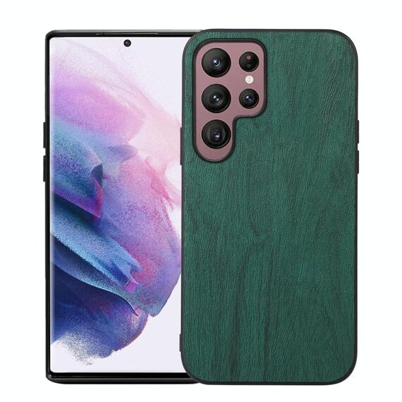 Per Samsung Galaxy S22 Ultra 5G Texture in legno Telefono PU (verde)