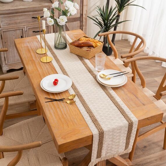 2 PCS Cotton and Linen Texy Colorblock Colorblock Tassello a righe Rhombus Runner, Dimensioni: 30x160cm (2 canapa)