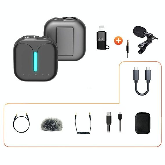 Adattatore per microfono wireless a cancellazione del rumore Professionale per esterni Type-C + Adattatore Apple + microfono esterno