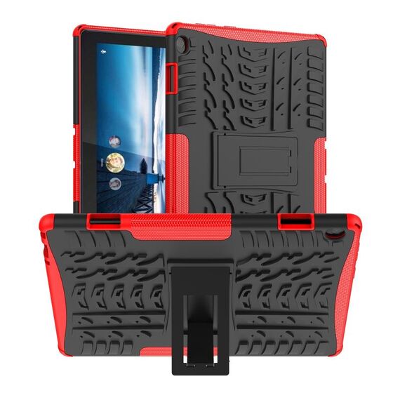 Per Lenovo Tab M10 X605 / X505 Texture di pneumatici TPU antiurto TPU + Cassa da tavoletta protettiva PC con supporto (rosso)