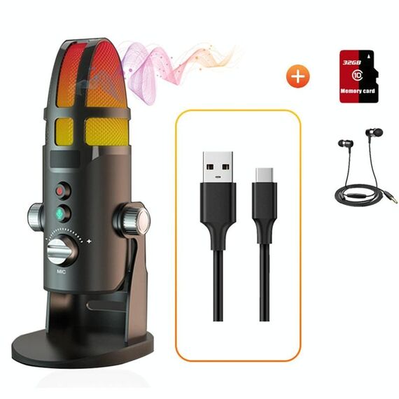 Microfono condensatore M9 RGB Scheda audio integrata, Stile: Computer + 32g + 3 m Cuffie