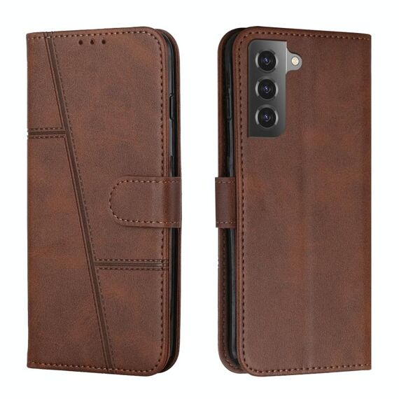 Per Samsung Galaxy S22 + 5G cuciture in polpaccio texture fibbia custodia in pelle (marrone)