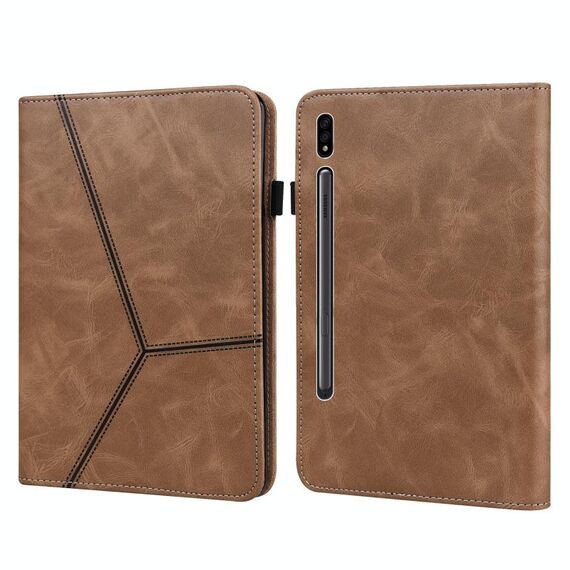 Per Samsung Galaxy Tab S7 + T970 / S7 FE T730 Custodia con tavoletta in pelle a righe in rilievo (marrone)