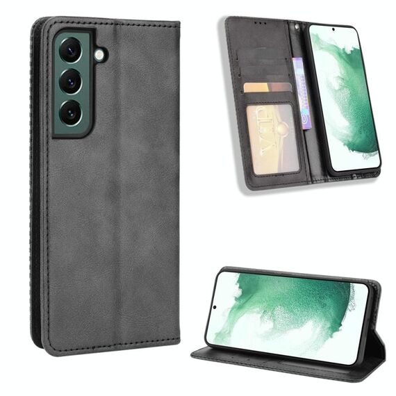 Per Samsung Galaxy S22 + 5G Cassa del telefono in pelle retrò con fibbia magnetica (nero)